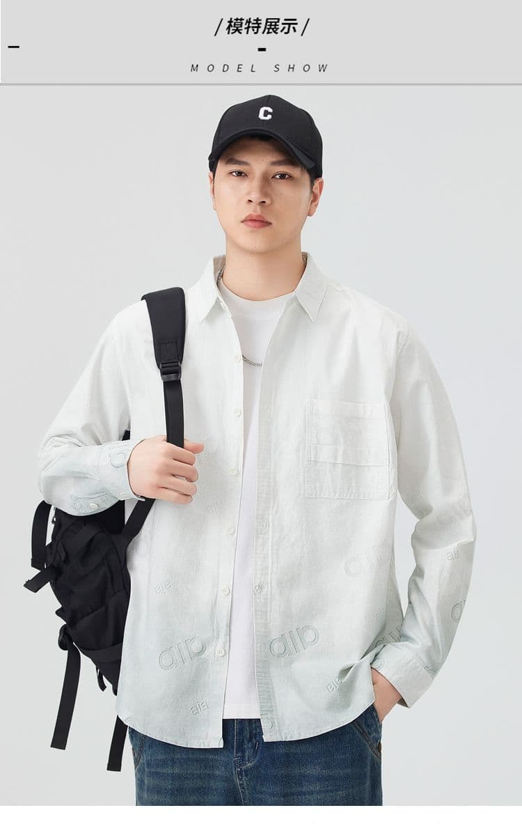순면 일본식 워시 물 레트로 남성 루즈핏 섹션 셔츠 봄 여름 트렌드 그라데이션 프린트 긴팔 셔츠 품질 상세 이미지 8