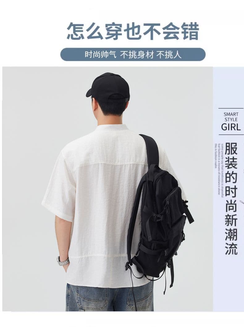 아마 일본식 레트로 스탠드 칼라 반팔 셔츠 남성 아메리칸 트렌드 여름 새로운 자수 풀오버 루즈핏 셔츠 상세 이미지 2