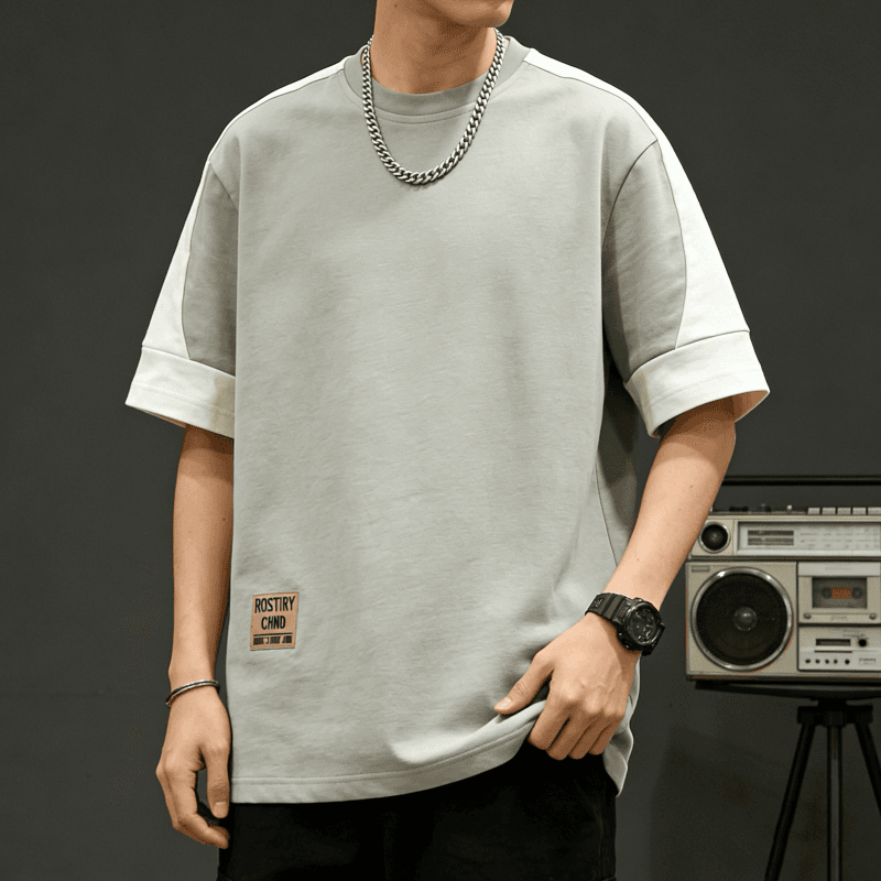 2026 새로운 차가운 실크 코튼 여름 조수 브랜드 반팔 티셔츠 라운드 넥 청소년 맨위 패치워크 빅 사이즈 국경 간 m-8xl 이미지 5