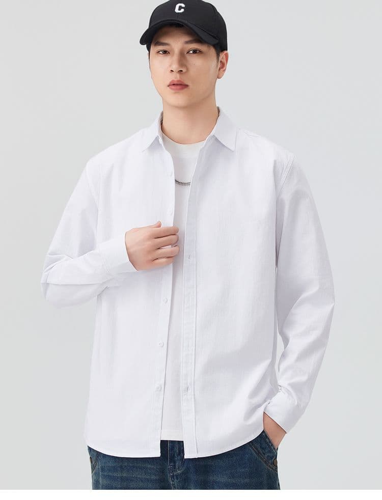 순면 일본식 워시 물 레트로 남성 루즈핏 셔츠 트렌드 품질 긴팔 셔츠 단색 미니멀리즘 다용도 캐주얼 상세 이미지 10