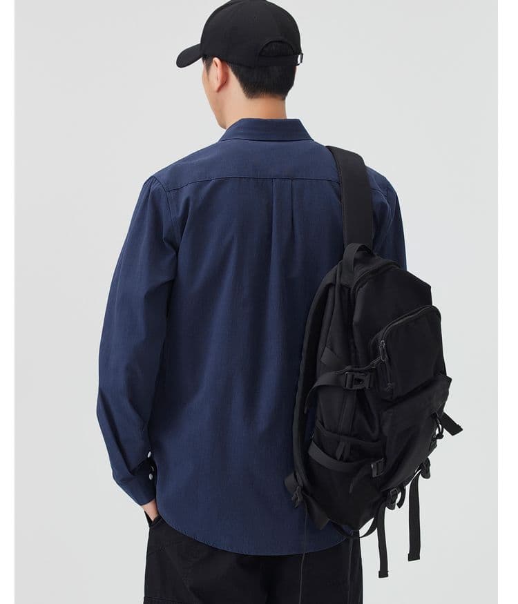 순면 일본식 워시 물 레트로 남성 루즈핏 셔츠 트렌드 품질 긴팔 셔츠 단색 미니멀리즘 다용도 캐주얼 상세 이미지 23