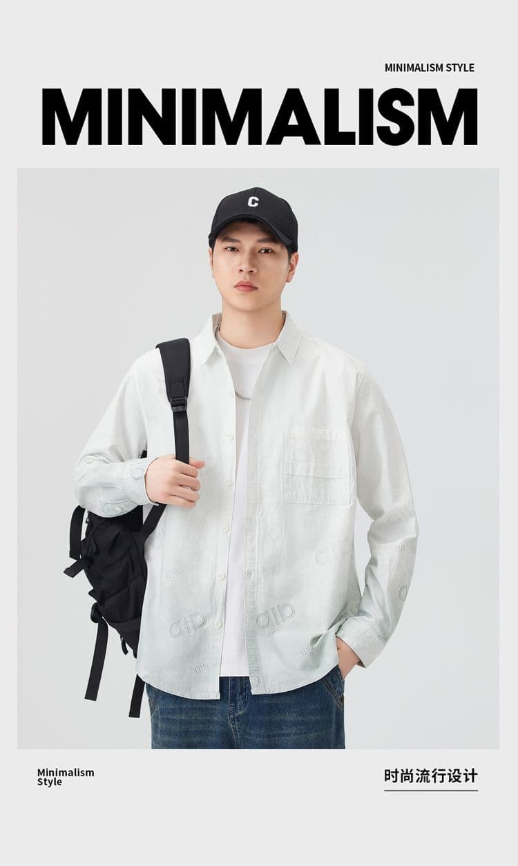 순면 일본식 워시 물 레트로 남성 루즈핏 섹션 셔츠 봄 여름 트렌드 그라데이션 프린트 긴팔 셔츠 품질 상세 이미지 1