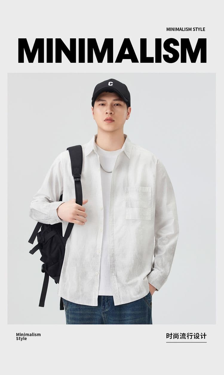 높은 품질 순면 일본식 워싱 레트로 남자 루즈핏 섹션 셔츠 봄 가을 트렌드 그라데이션 프린트 긴팔 셔츠 상세 이미지 1