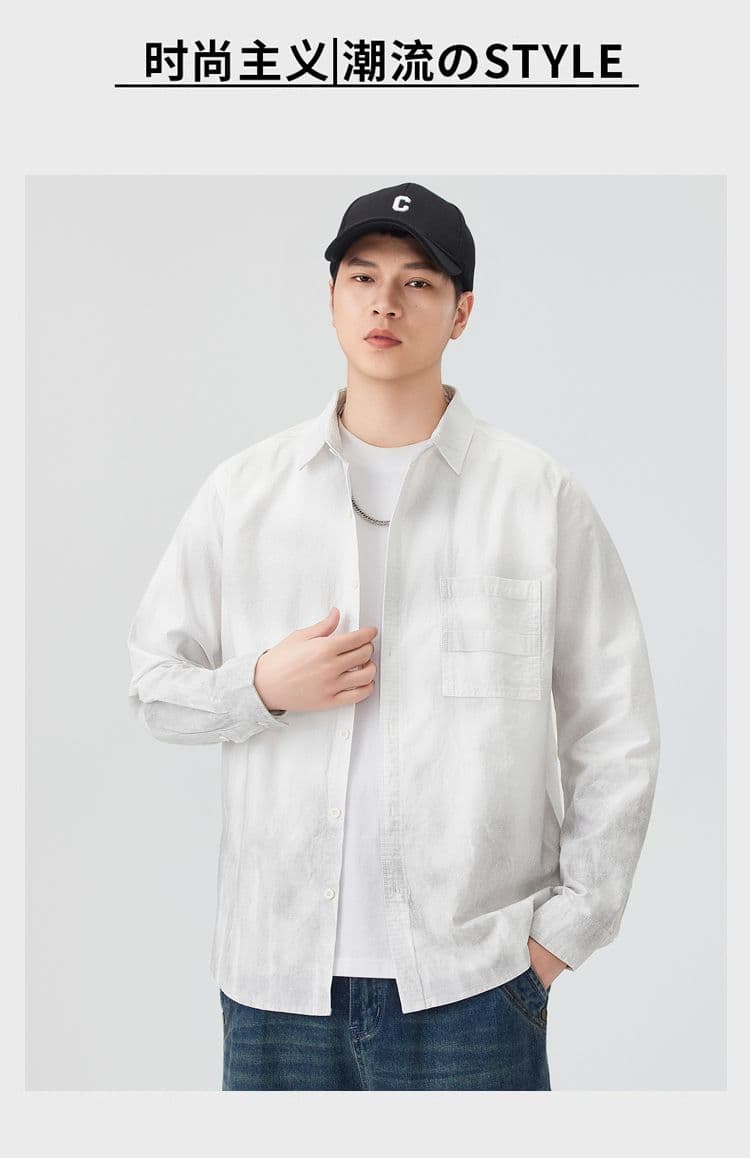높은 품질 순면 일본식 워싱 레트로 남자 루즈핏 섹션 셔츠 봄 가을 트렌드 그라데이션 프린트 긴팔 셔츠 상세 이미지 3