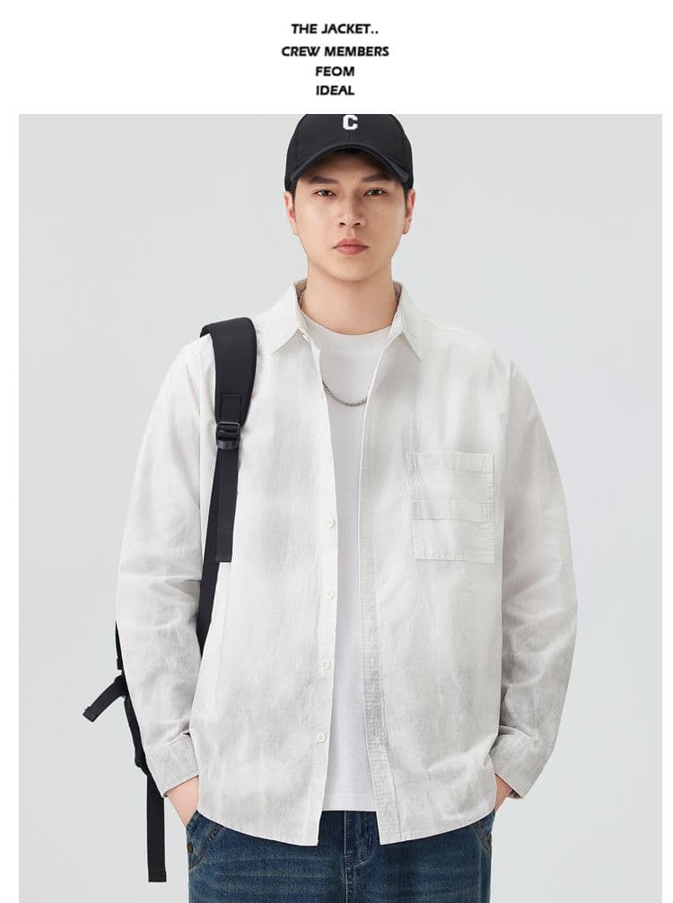 높은 품질 순면 일본식 워싱 레트로 남자 루즈핏 섹션 셔츠 봄 가을 트렌드 그라데이션 프린트 긴팔 셔츠 상세 이미지 11