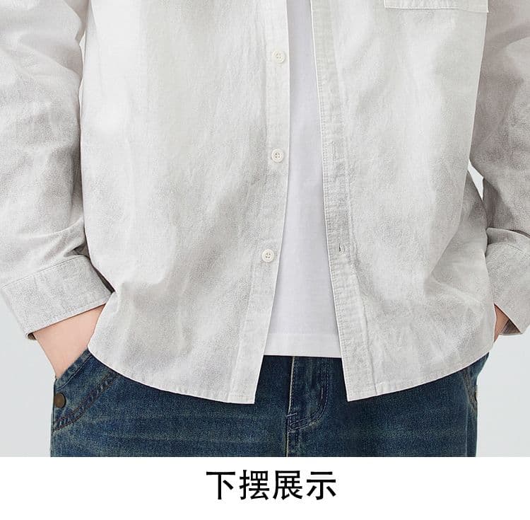 높은 품질 순면 일본식 워싱 레트로 남자 루즈핏 섹션 셔츠 봄 가을 트렌드 그라데이션 프린트 긴팔 셔츠 상세 이미지 24