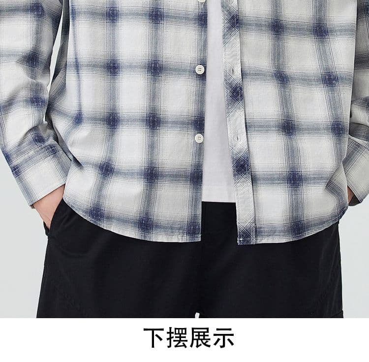 높은 품질 순면 일본식 워시 물 체크무늬 남자 루즈핏 섹션 셔츠 봄 가을 트렌드 주머니 긴팔 셔츠 상세 이미지 1