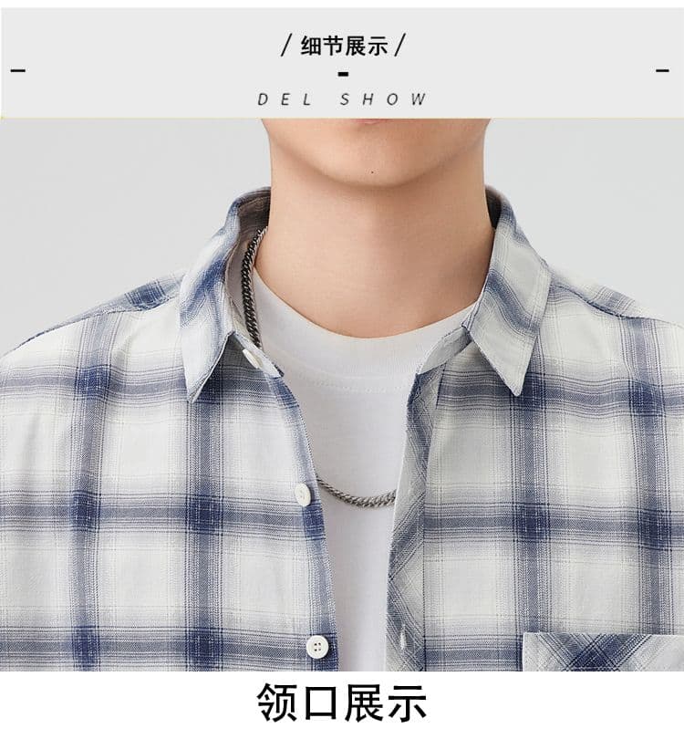 높은 품질 순면 일본식 워시 물 체크무늬 남자 루즈핏 섹션 셔츠 봄 가을 트렌드 주머니 긴팔 셔츠 상세 이미지 22