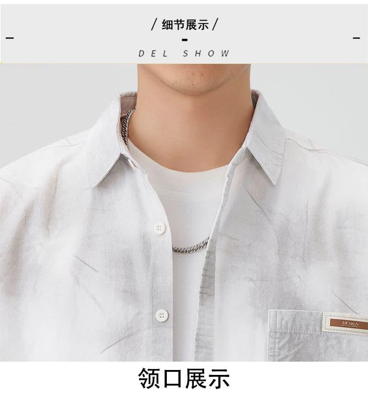 높은 품질 순면 일본식 워시 물 레트로 남자 루즈핏 섹션 셔츠 봄 여름 트렌드 프린트 주머니 긴팔 셔츠 상세 이미지 21