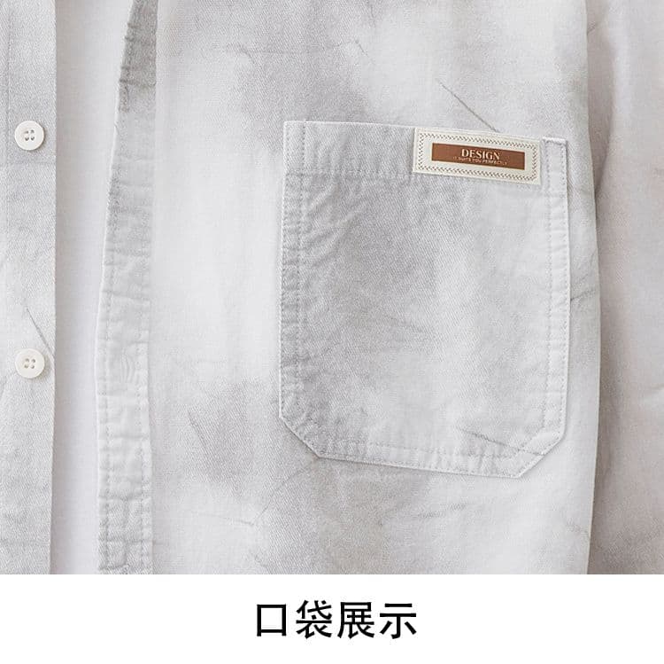 높은 품질 순면 일본식 워시 물 레트로 남자 루즈핏 섹션 셔츠 봄 여름 트렌드 프린트 주머니 긴팔 셔츠 상세 이미지 23