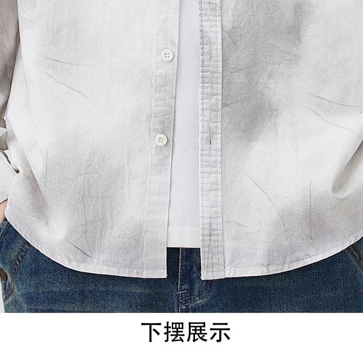 높은 품질 순면 일본식 워시 물 레트로 남자 루즈핏 섹션 셔츠 봄 여름 트렌드 프린트 주머니 긴팔 셔츠 상세 이미지 24