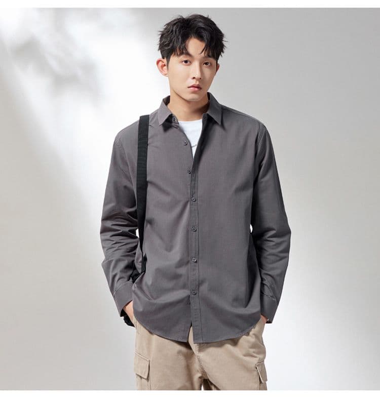 새로운 긴팔 셔츠 순면 남성 단색 가을 루즈핏 섹션 캐주얼 맨위 재킷 디자인 센스 고급 센스 트렌디 상세 이미지 10