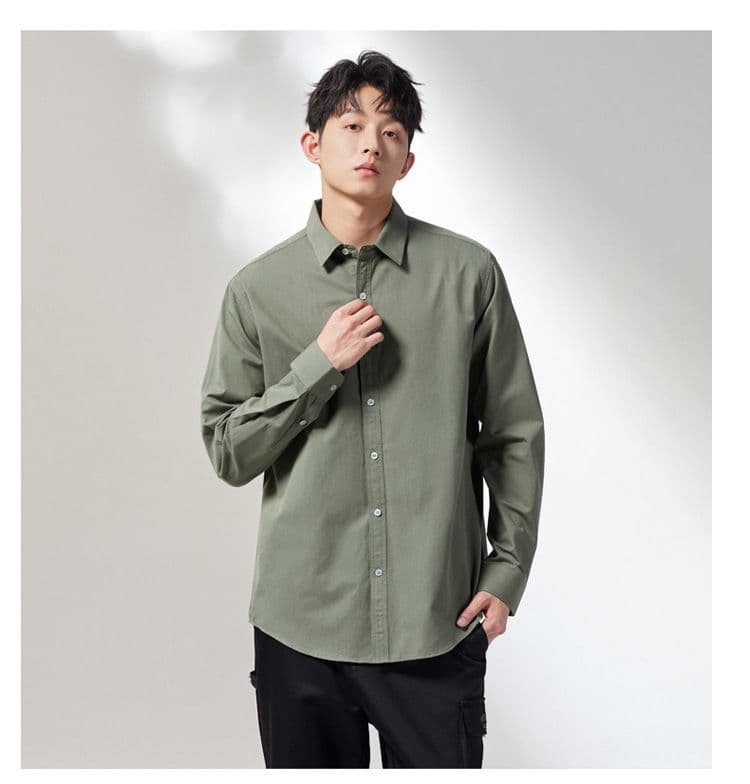 새로운 긴팔 셔츠 순면 남성 단색 가을 루즈핏 섹션 캐주얼 맨위 재킷 디자인 센스 고급 센스 트렌디 상세 이미지 22