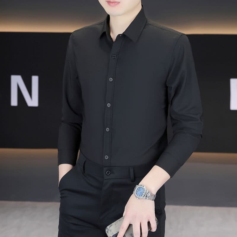 실행 금액 섹션 비즈니스 캐주얼 남성 셔츠 긴팔 한국 스타일 몸매 가꾸기 출근 작업복 단색 비즈니스웨어 화이트 이미지 3
