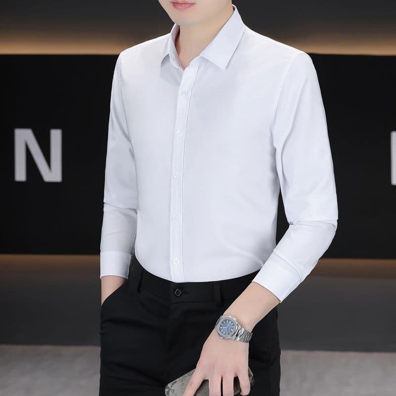 실행 금액 섹션 비즈니스 캐주얼 남성 셔츠 긴팔 한국 스타일 몸매 가꾸기 출근 작업복 단색 비즈니스웨어 화이트