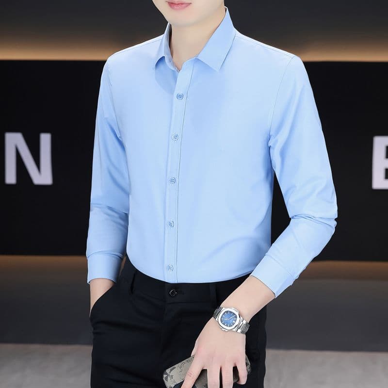 실행 금액 섹션 비즈니스 캐주얼 남성 셔츠 긴팔 한국 스타일 몸매 가꾸기 출근 작업복 단색 비즈니스웨어 화이트 이미지 2