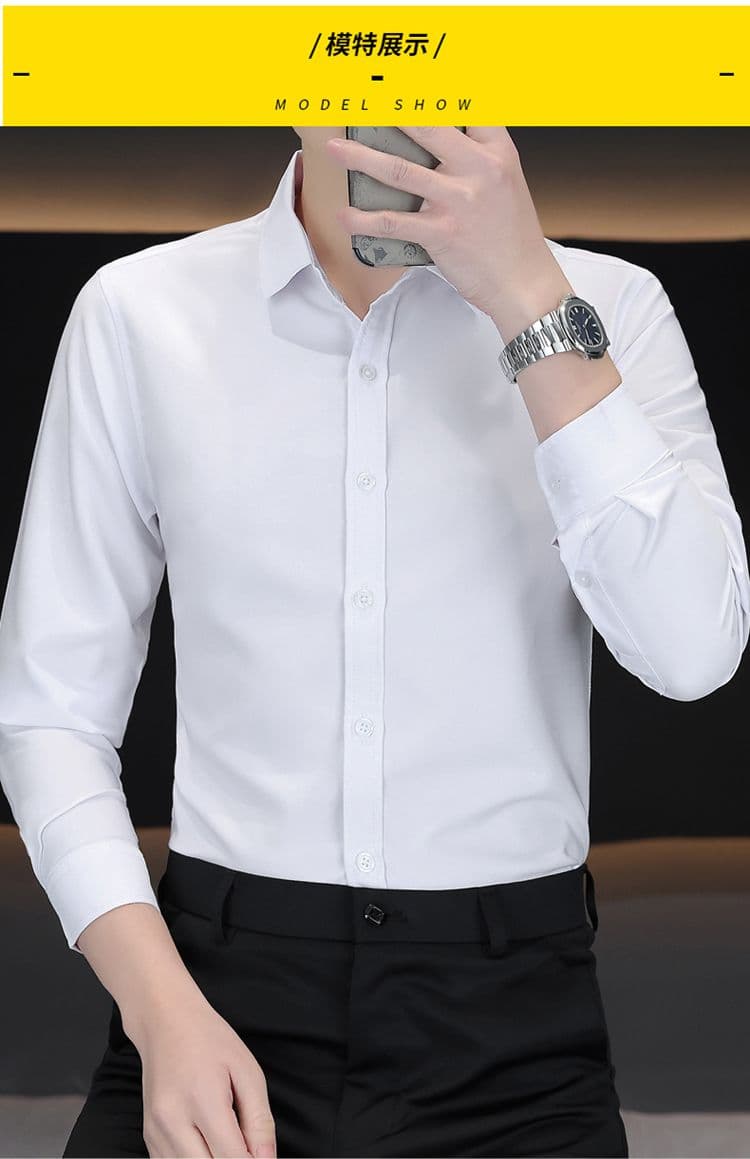 실행 금액 섹션 비즈니스 캐주얼 남성 셔츠 긴팔 한국 스타일 몸매 가꾸기 출근 작업복 단색 비즈니스웨어 화이트 상세 이미지 8