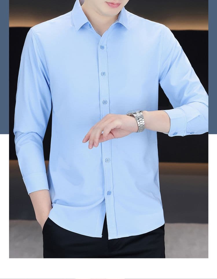 실행 금액 섹션 비즈니스 캐주얼 남성 셔츠 긴팔 한국 스타일 몸매 가꾸기 출근 작업복 단색 비즈니스웨어 화이트 상세 이미지 16