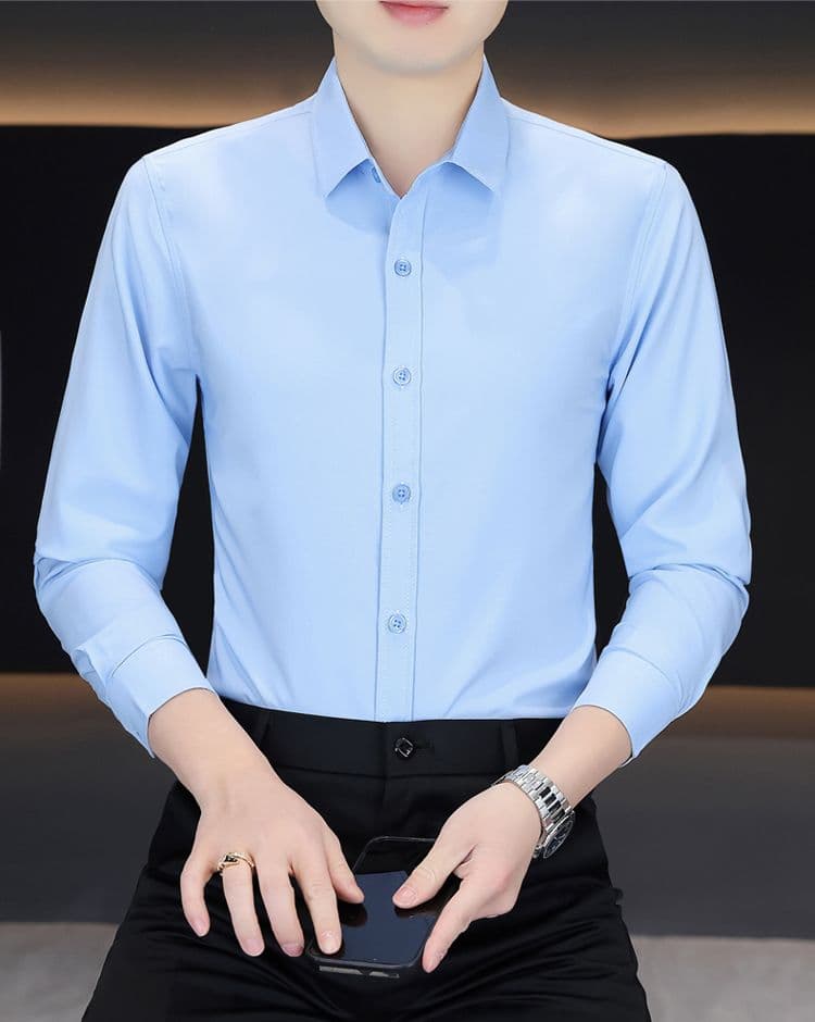 실행 금액 섹션 비즈니스 캐주얼 남성 셔츠 긴팔 한국 스타일 몸매 가꾸기 출근 작업복 단색 비즈니스웨어 화이트 상세 이미지 18