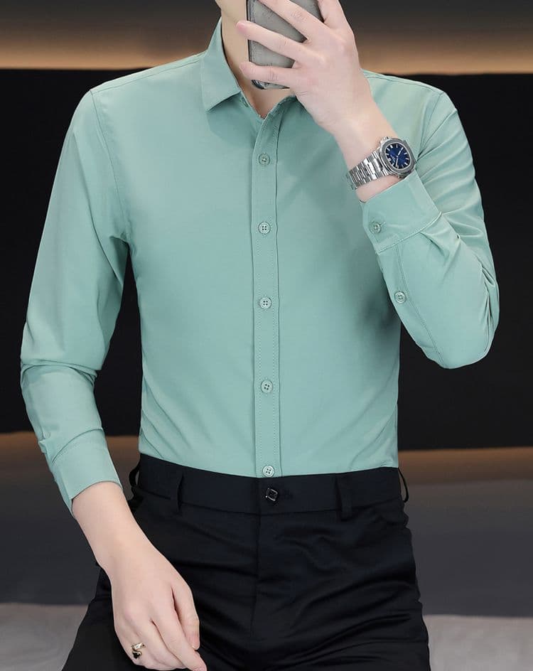 실행 금액 섹션 비즈니스 캐주얼 남성 셔츠 긴팔 한국 스타일 몸매 가꾸기 출근 작업복 단색 비즈니스웨어 화이트 상세 이미지 19