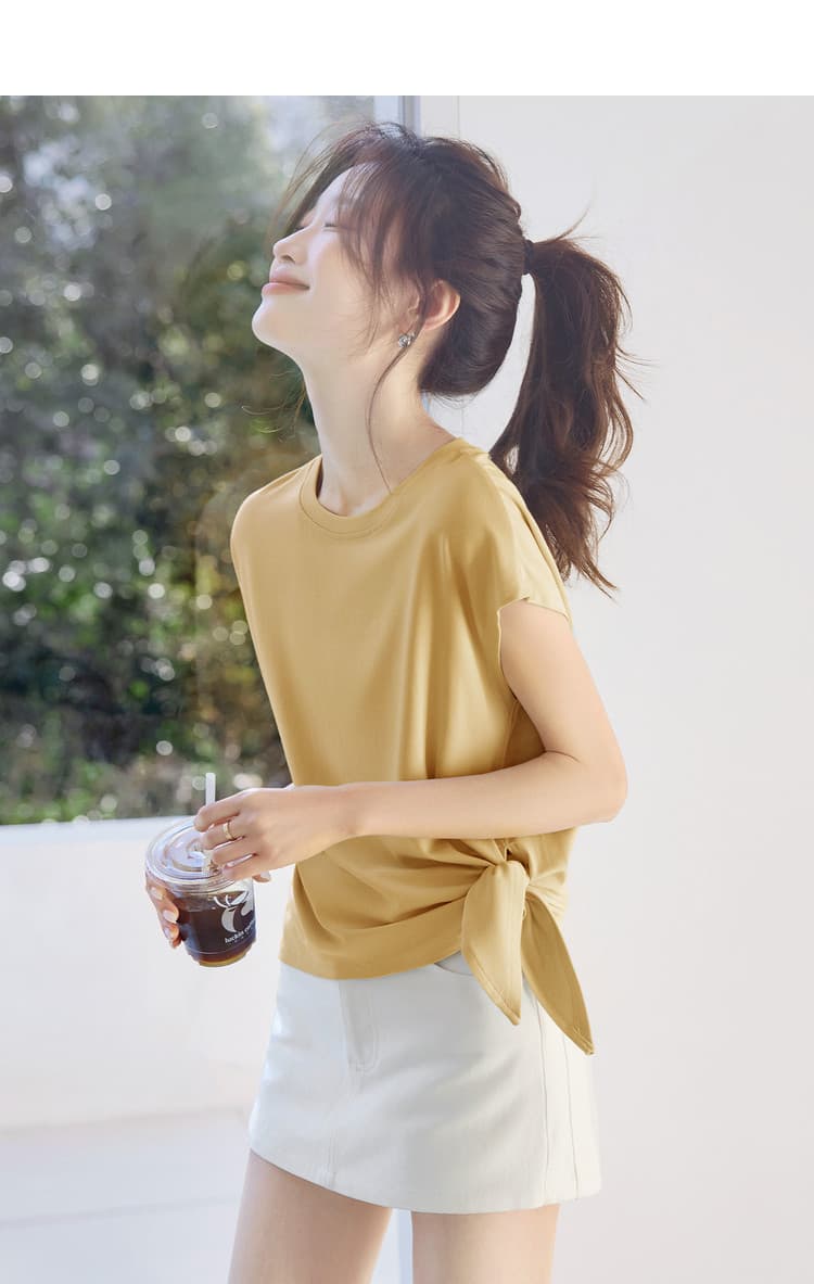 빛 출퇴근 디자인 센스 구조 주름 스트랩 라운드 넥 반팔 2026 여름 새로운 캐주얼 티셔츠 상세 이미지 10