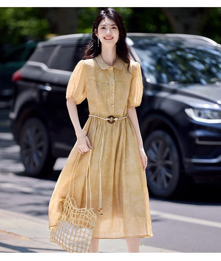 패션 우아함 마 오래된 공예 플리츠 셔츠 드레스 여름 질감 센스 벨트 포함 드레스 상세 이미지 6