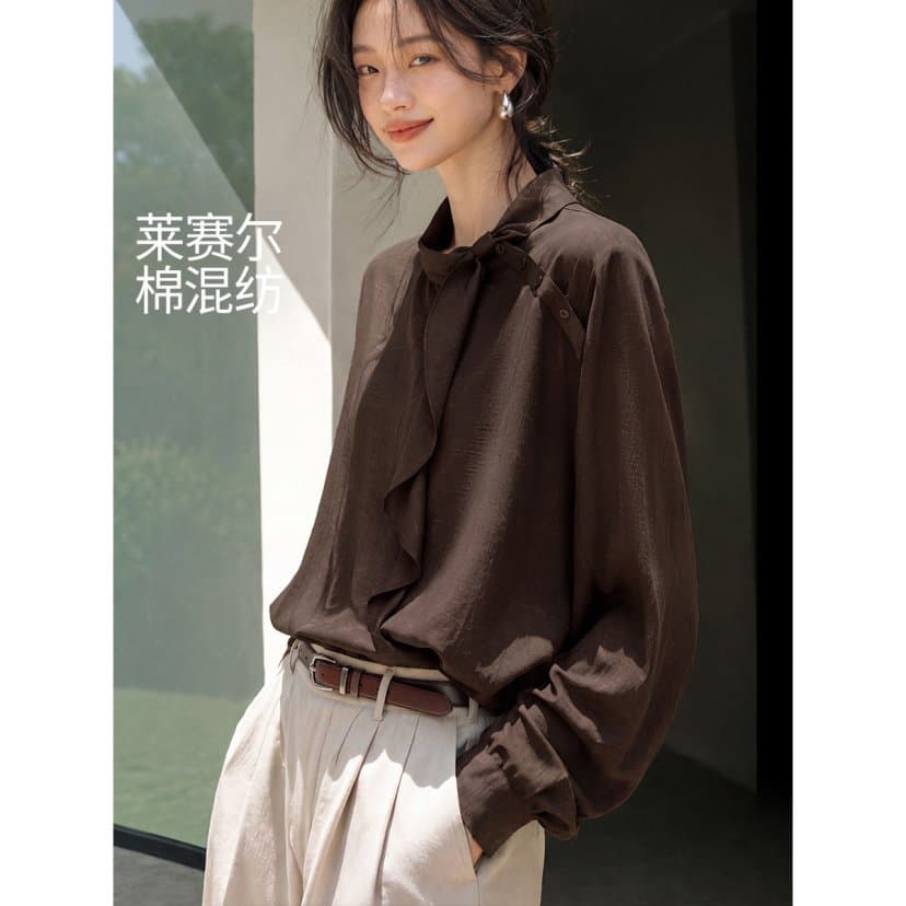 프랑스식 느긋한 조정 2026 가을 새로운 프릴 우아함 레트로 문예 품격 셔츠