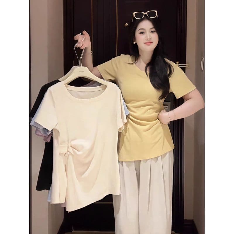 40 면 92 면 8 암모니아 Lun 200 kg 빅 사이즈 여성 의류 지방 mm 여름 새로운 라운드 넥 반팔 티셔츠 맨위