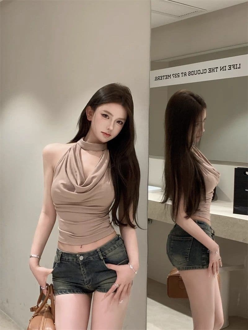 260 그램 와 사고 방식 순수한 욕망 바람 흔들다 칼라 행침 목 작은 조끼 여성 여름 디자인 센스 몸매 가꾸기 슬림해 보이는 쇼트 스타일 맨위 상세 이미지 6