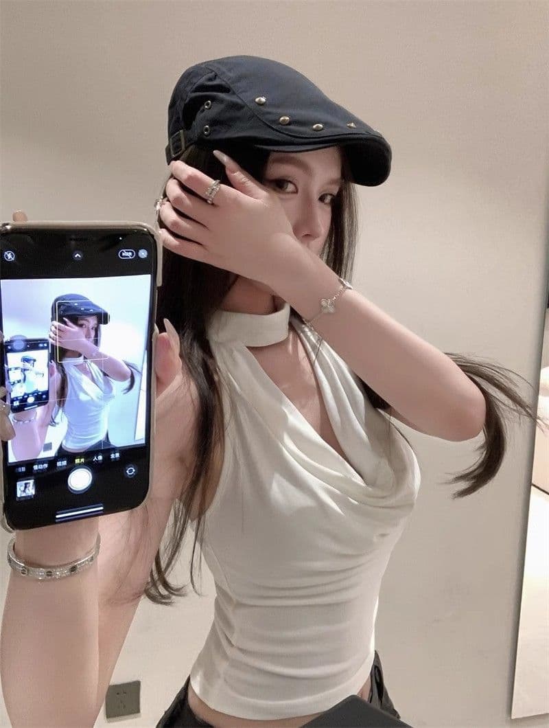 260 그램 와 사고 방식 순수한 욕망 바람 흔들다 칼라 행침 목 작은 조끼 여성 여름 디자인 센스 몸매 가꾸기 슬림해 보이는 쇼트 스타일 맨위 상세 이미지 11