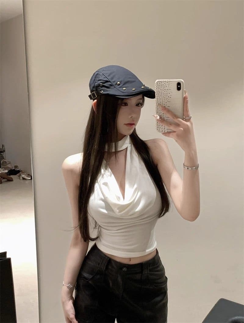 260 그램 와 사고 방식 순수한 욕망 바람 흔들다 칼라 행침 목 작은 조끼 여성 여름 디자인 센스 몸매 가꾸기 슬림해 보이는 쇼트 스타일 맨위 상세 이미지 16