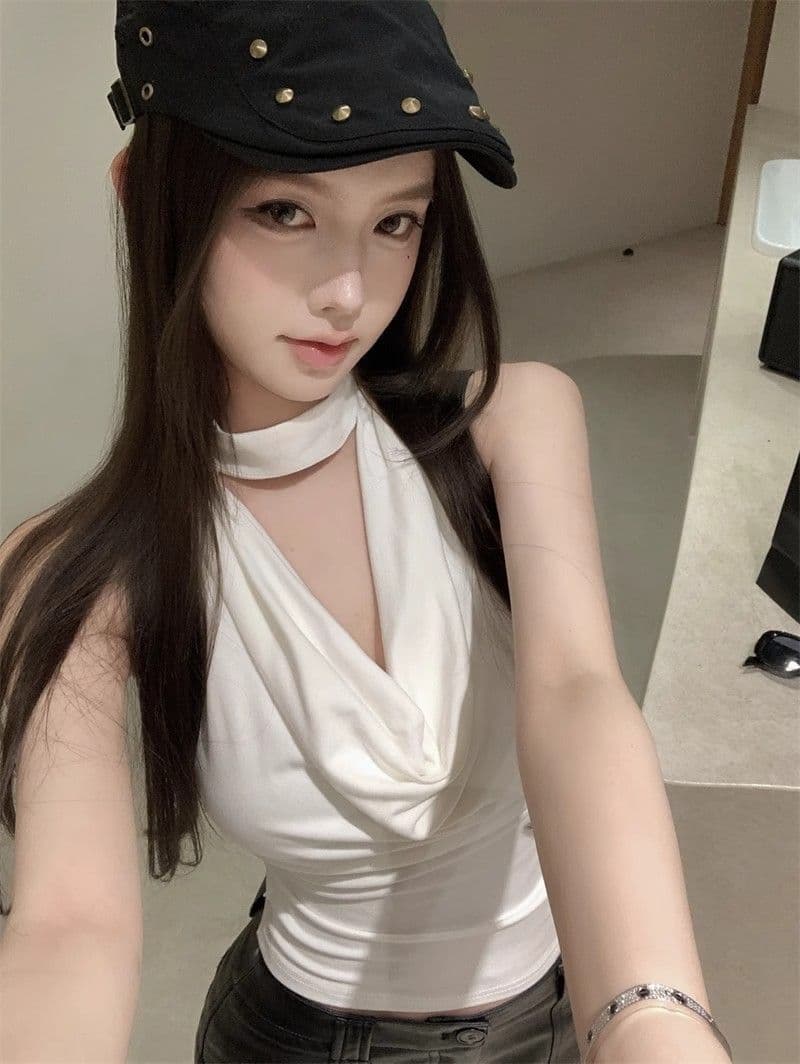 260 그램 와 사고 방식 순수한 욕망 바람 흔들다 칼라 행침 목 작은 조끼 여성 여름 디자인 센스 몸매 가꾸기 슬림해 보이는 쇼트 스타일 맨위 상세 이미지 17