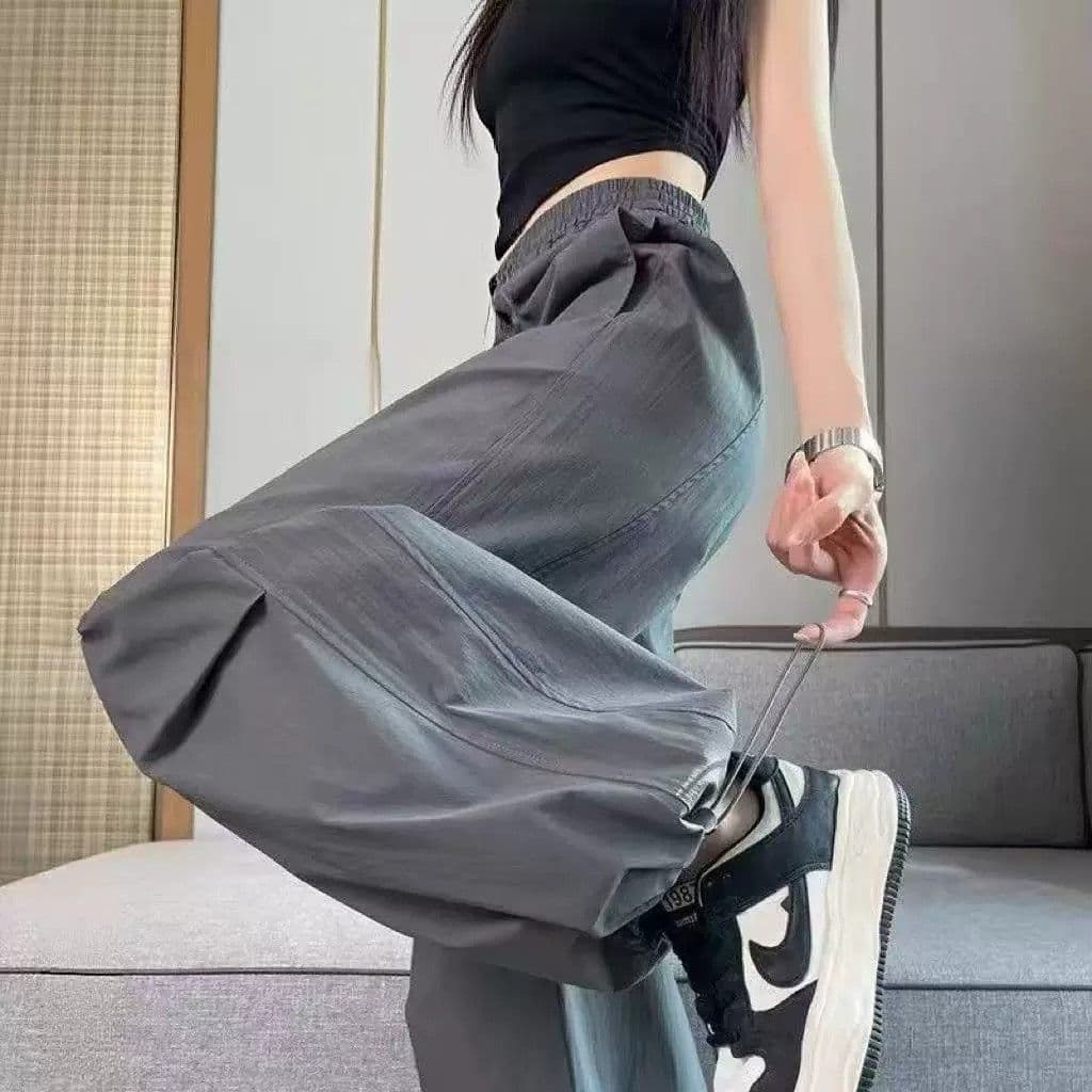 속도 건조한 워크웨어 팬츠 여성 여름 얇은 스타일 다용도 캐주얼 요금 하이웨이스트 루즈핏 슬림해 보이는 조거 할란 와이드 레그 팬츠 어린이 상세 이미지 2
