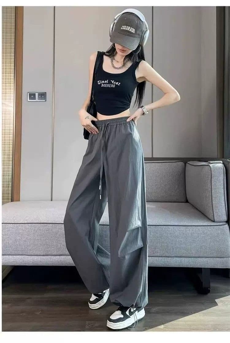 속도 건조한 워크웨어 팬츠 여성 여름 얇은 스타일 다용도 캐주얼 요금 하이웨이스트 루즈핏 슬림해 보이는 조거 할란 와이드 레그 팬츠 어린이 상세 이미지 12