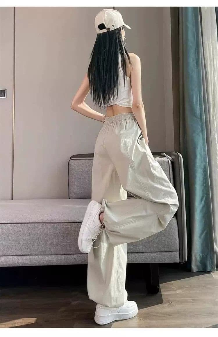 속도 건조한 워크웨어 팬츠 여성 여름 얇은 스타일 다용도 캐주얼 요금 하이웨이스트 루즈핏 슬림해 보이는 조거 할란 와이드 레그 팬츠 어린이 상세 이미지 25