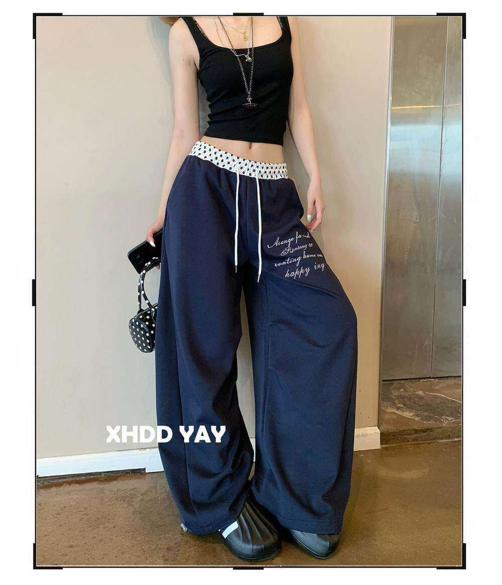 아메리칸 도트 무늬 패치워크 운동 바지 웨이 바지 여성 봄 여름 해군 루즈핏 와이드 레그 팬츠 jazz 재즈 댄스 바닥 청소 바지 상세 이미지 14