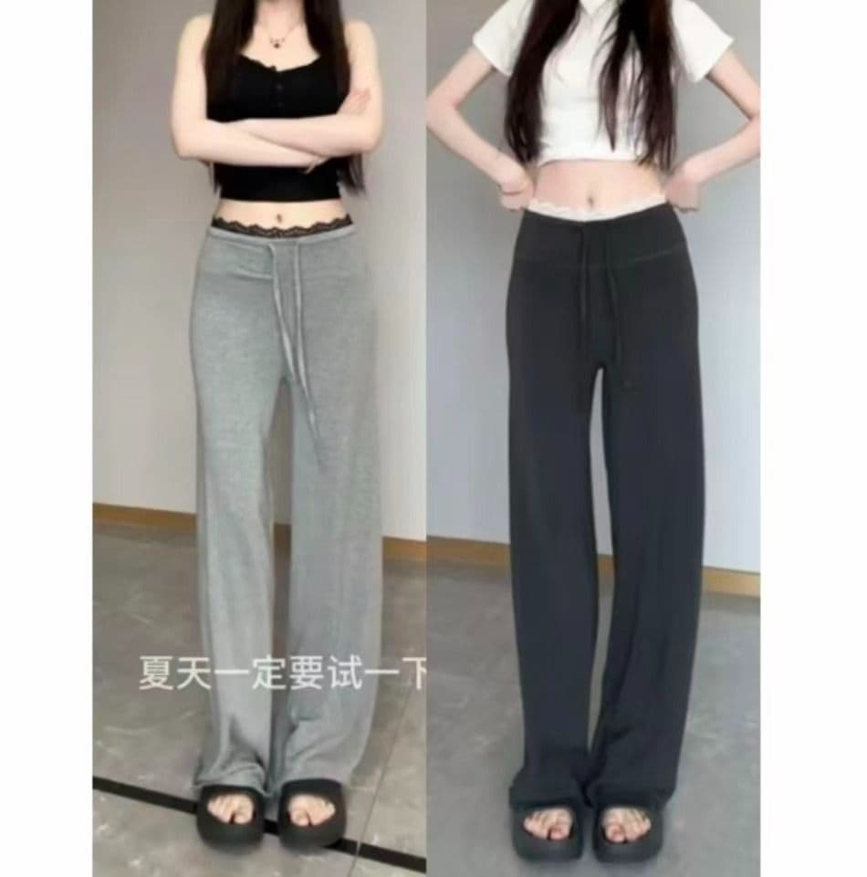 고급 센스 디자인 레이스 레이스 캐주얼 바지 여성 2026 봄 새로운 하이웨이스트 슬림해 보이는 배 모양 몸 스트레이트 팬츠 상세 이미지 8