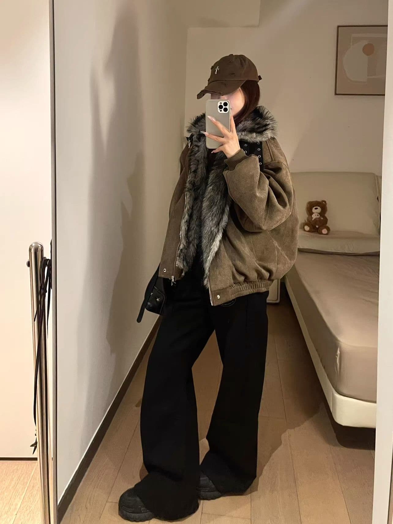 천 제로 제로 알파벳 디자인 센스 검정색 청바지 여성 스트레이트 부츠컷 모통이 칼 아메리칸 레트로 높음 거리 워크웨어 바지 상세 이미지 18