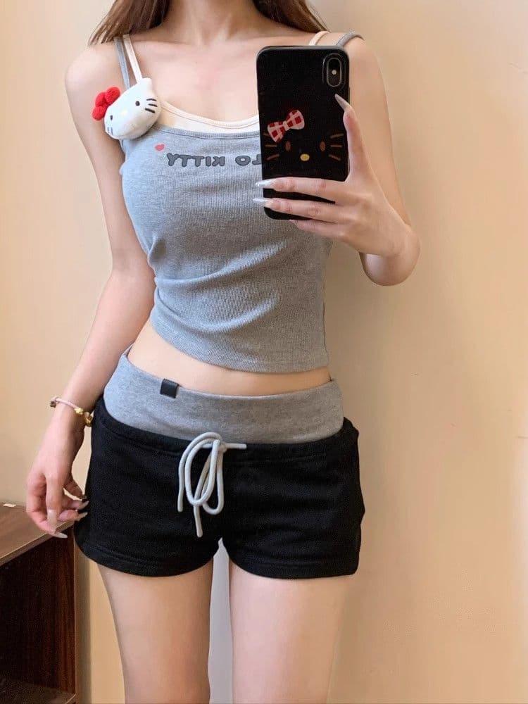 순수한 Mianhua 면 복합 여름 새로운 배색 반바지 캐주얼 운동 피트니스 홈 3 점 와이드 레깅스 바지 ins