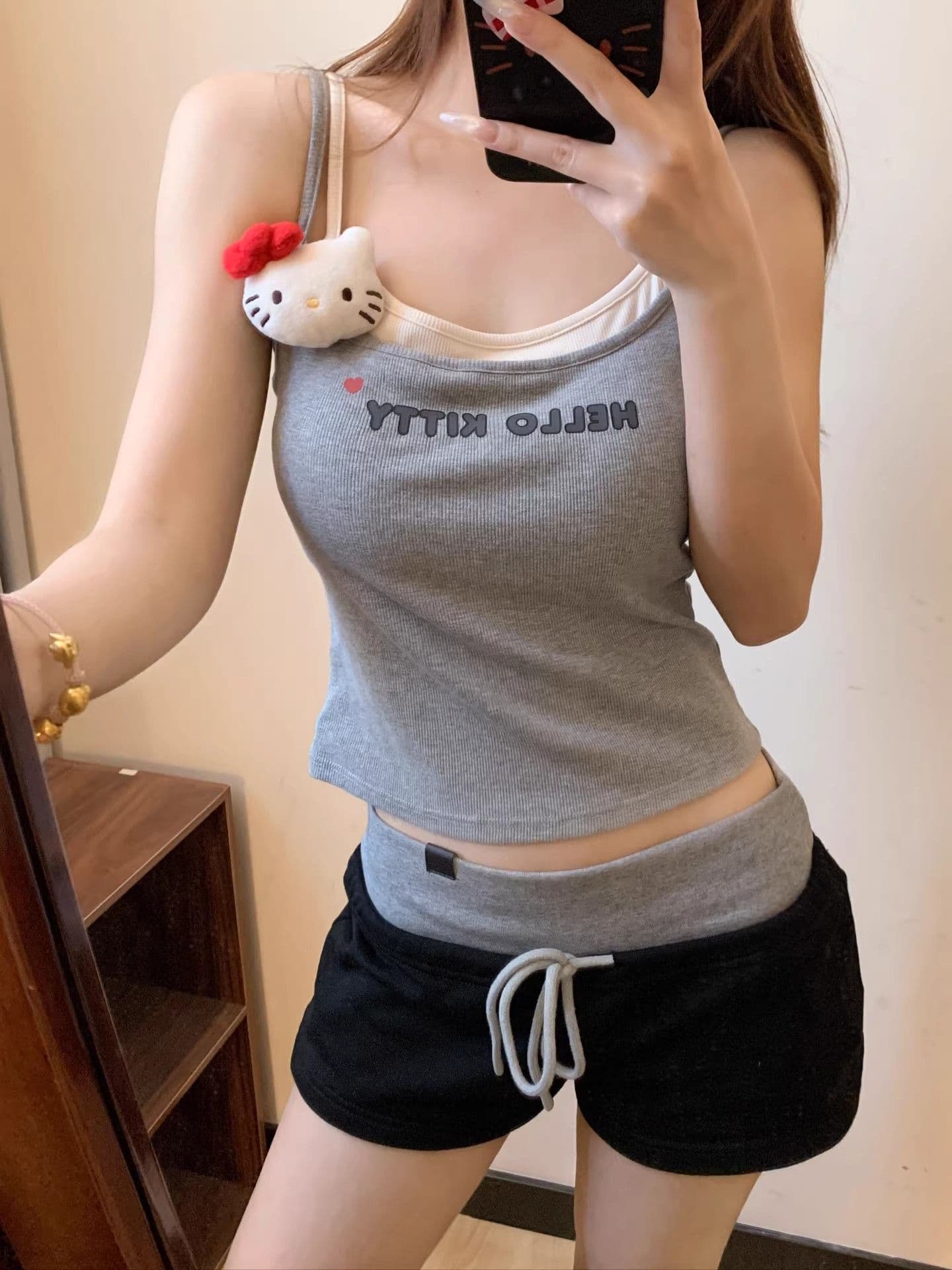 순수한 Mianhua 면 복합 여름 새로운 배색 반바지 캐주얼 운동 피트니스 홈 3 점 와이드 레깅스 바지 ins 상세 이미지 4