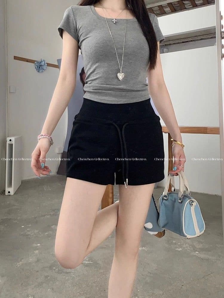 블루 색상 펌프 로프 하이웨이스트 캐주얼 반바지 여성 여름 운동 스트레이트 바지 루즈핏 슬림해 보이는 넓은 다리 한 마디 핫 바지 이미지 4