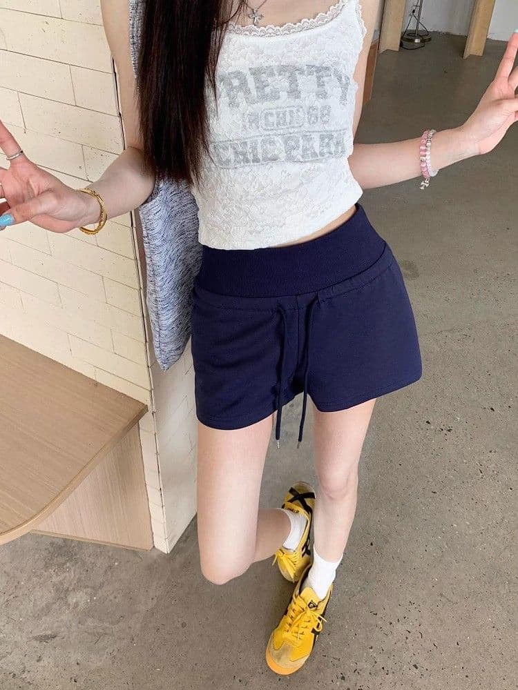 블루 색상 펌프 로프 하이웨이스트 캐주얼 반바지 여성 여름 운동 스트레이트 바지 루즈핏 슬림해 보이는 넓은 다리 한 마디 핫 바지 상세 이미지 4