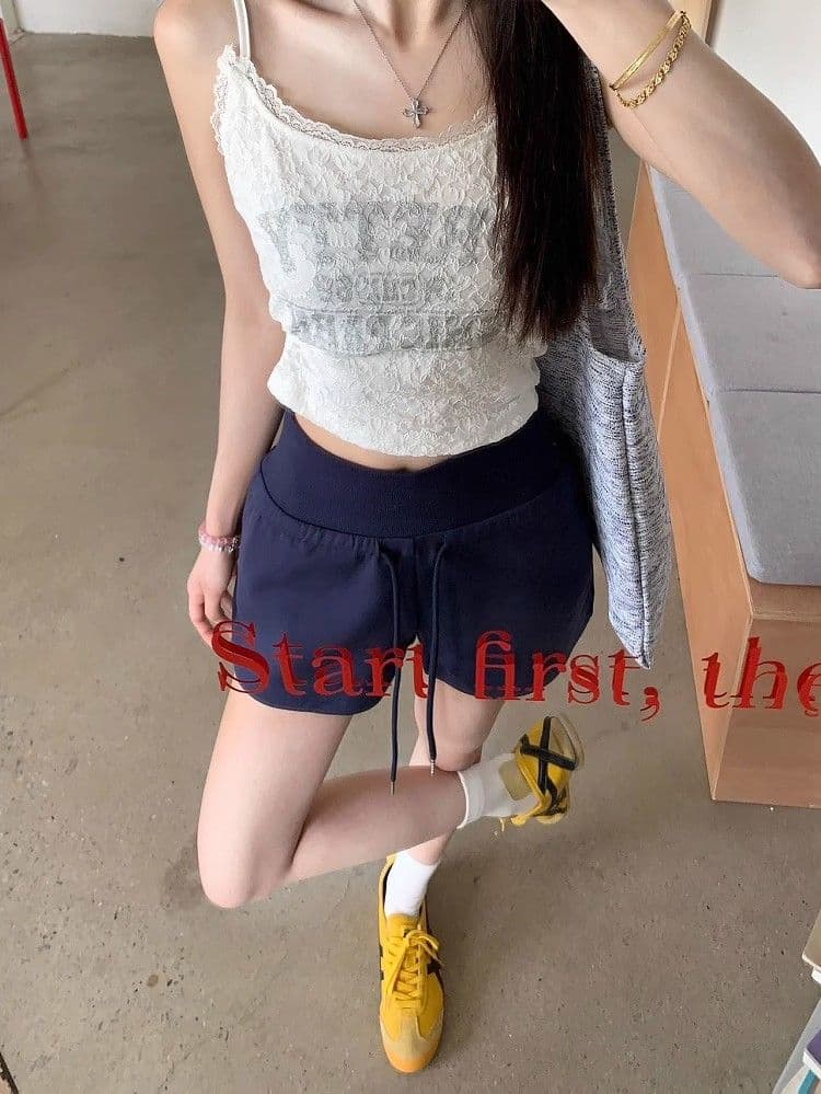 블루 색상 펌프 로프 하이웨이스트 캐주얼 반바지 여성 여름 운동 스트레이트 바지 루즈핏 슬림해 보이는 넓은 다리 한 마디 핫 바지 상세 이미지 5