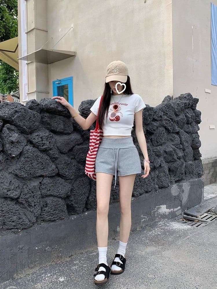 블루 색상 펌프 로프 하이웨이스트 캐주얼 반바지 여성 여름 운동 스트레이트 바지 루즈핏 슬림해 보이는 넓은 다리 한 마디 핫 바지 상세 이미지 13