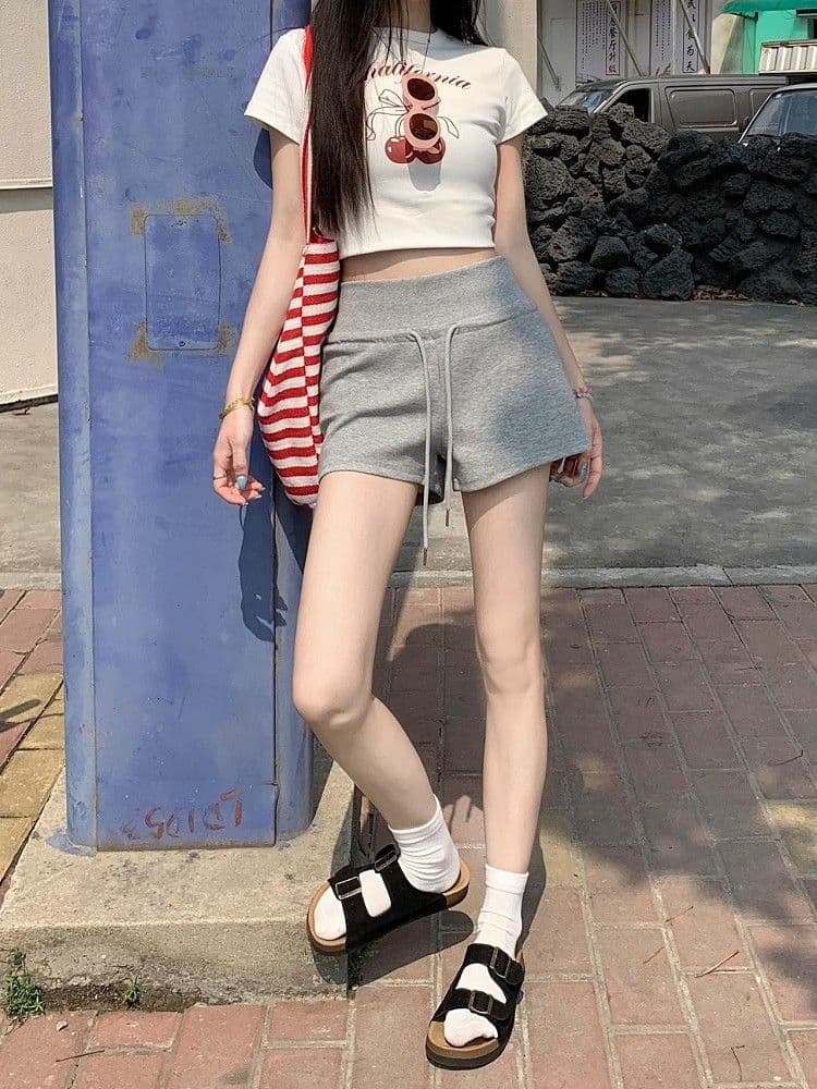 블루 색상 펌프 로프 하이웨이스트 캐주얼 반바지 여성 여름 운동 스트레이트 바지 루즈핏 슬림해 보이는 넓은 다리 한 마디 핫 바지 상세 이미지 15