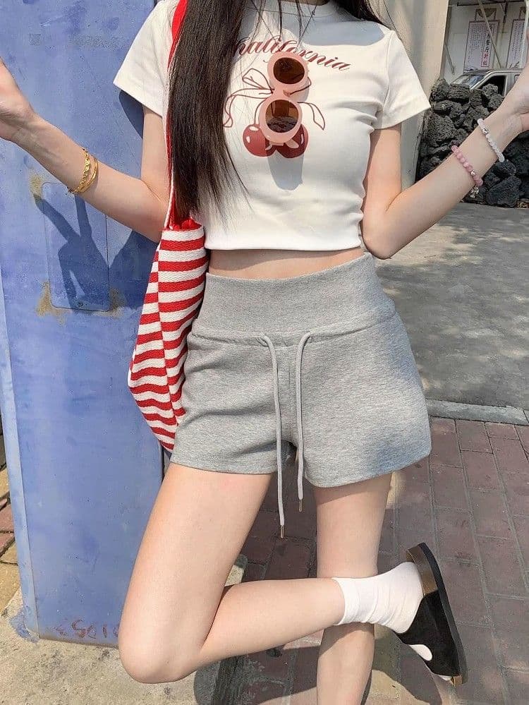 블루 색상 펌프 로프 하이웨이스트 캐주얼 반바지 여성 여름 운동 스트레이트 바지 루즈핏 슬림해 보이는 넓은 다리 한 마디 핫 바지 상세 이미지 16