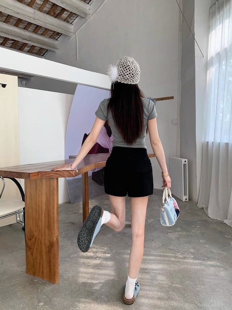 블루 색상 펌프 로프 하이웨이스트 캐주얼 반바지 여성 여름 운동 스트레이트 바지 루즈핏 슬림해 보이는 넓은 다리 한 마디 핫 바지 상세 이미지 24