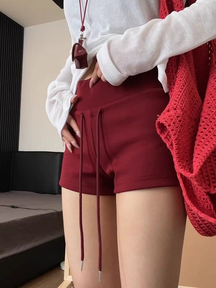 블루 색상 펌프 로프 하이웨이스트 캐주얼 반바지 여성 여름 운동 스트레이트 바지 루즈핏 슬림해 보이는 넓은 다리 한 마디 핫 바지 상세 이미지 26