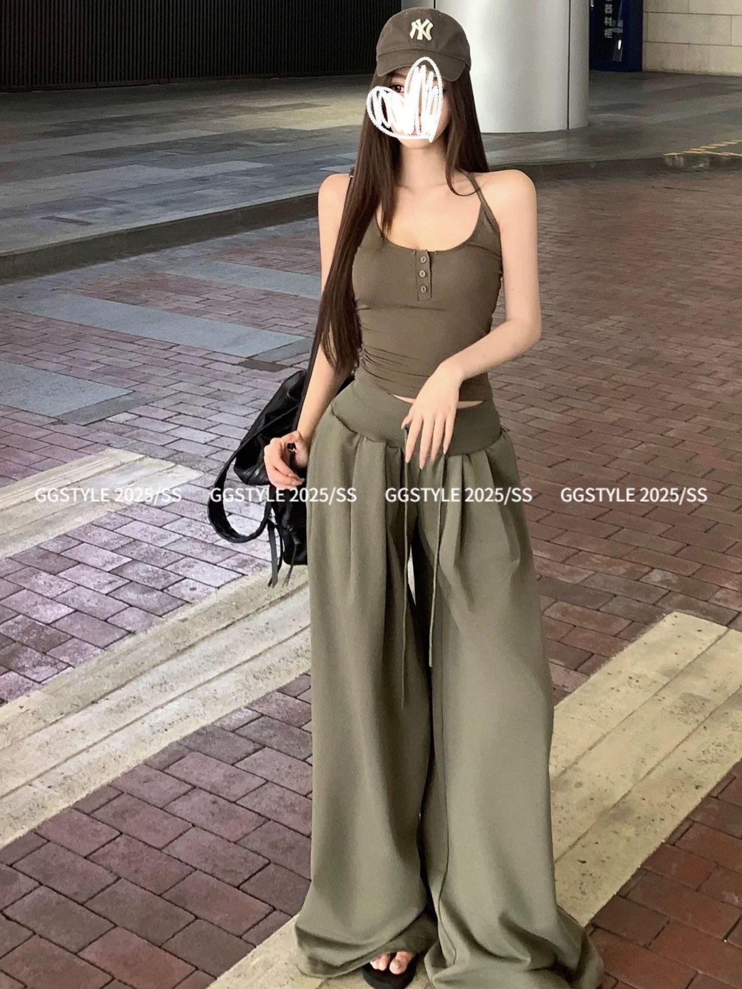 아메리칸 레트로 리브 넓은 다리 캐주얼 바지 여성 봄 여름 2026 년 새로운 스트레이트 루즈핏 운동 스트레이트 바닥 청소 바지 이미지 3