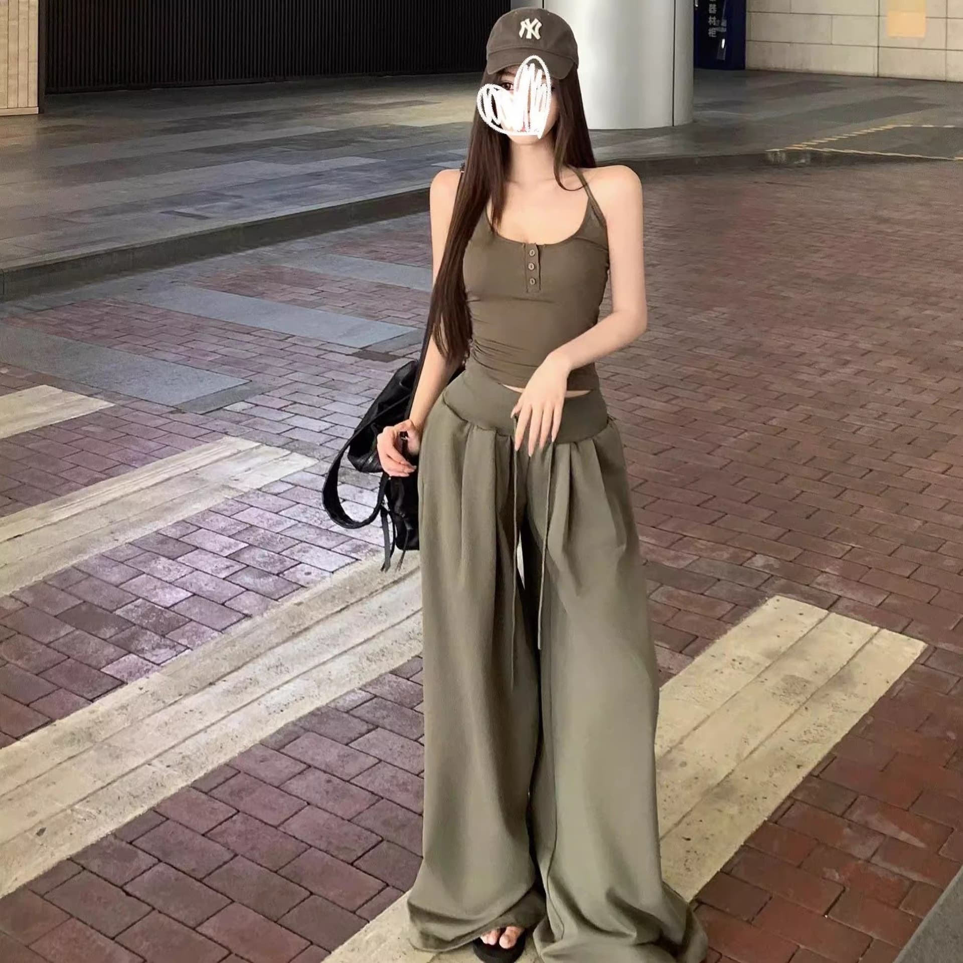아메리칸 레트로 리브 넓은 다리 캐주얼 바지 여성 봄 여름 2026 년 새로운 스트레이트 루즈핏 운동 스트레이트 바닥 청소 바지 상세 이미지 4